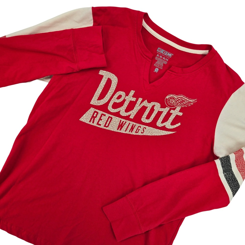 CCM XL Detroit Red Wings‎ Long Sleeve Shirt Womens Sporty Vintage Red
